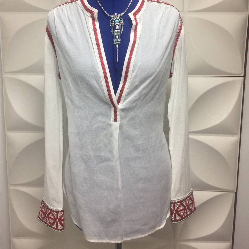 Embroidered White and Red Women's Top